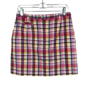 Vintage Eddie Bauer Plaid Skirt Pink Green Mini Cotton Madras Y2K Preppy 12 P